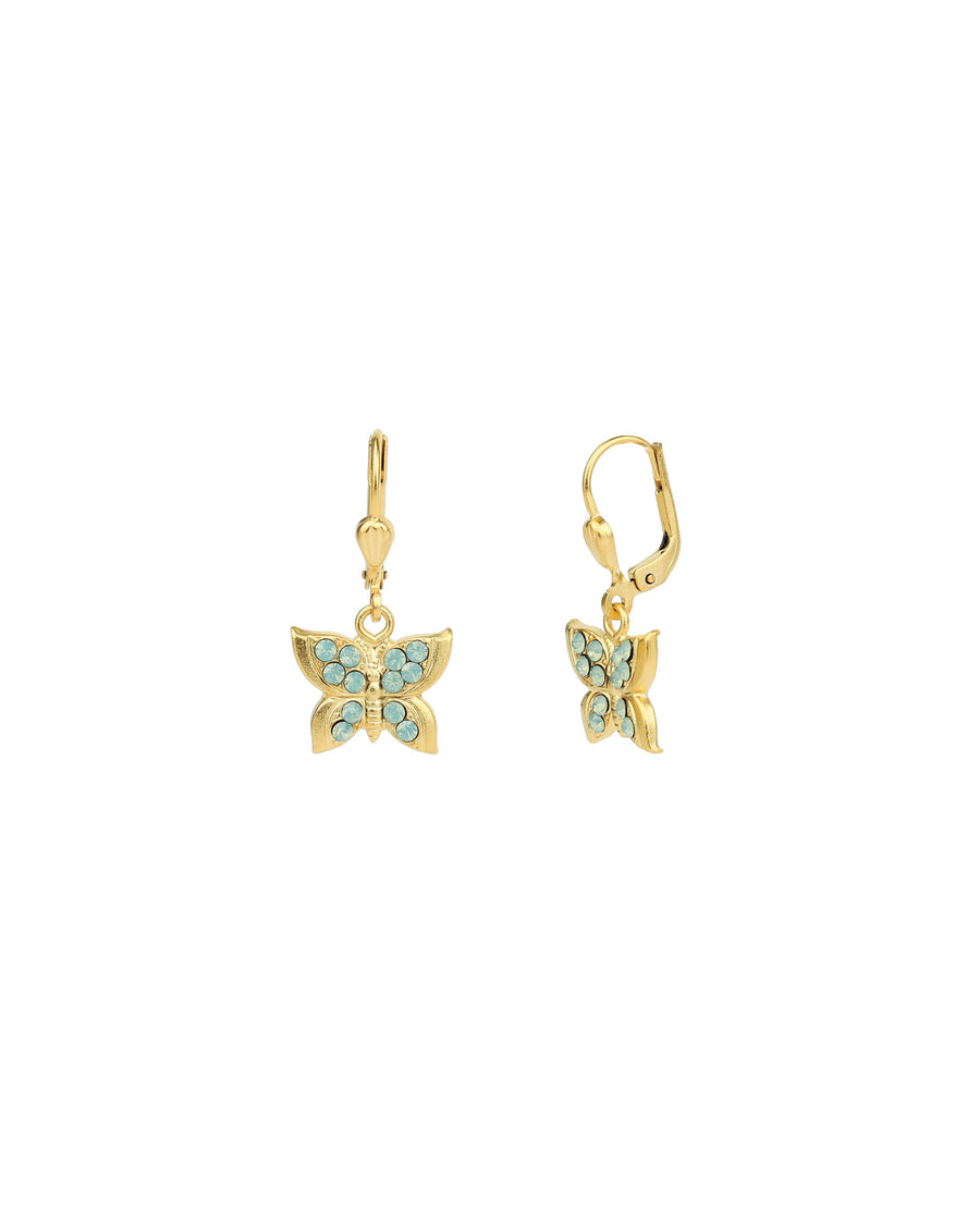 La Vie Parisienne-Pavé Butterfly Hooks-Earrings-14k Gold Plated, Pacific Opal Crystal-Blue Ruby Jewellery-Vancouver Canada