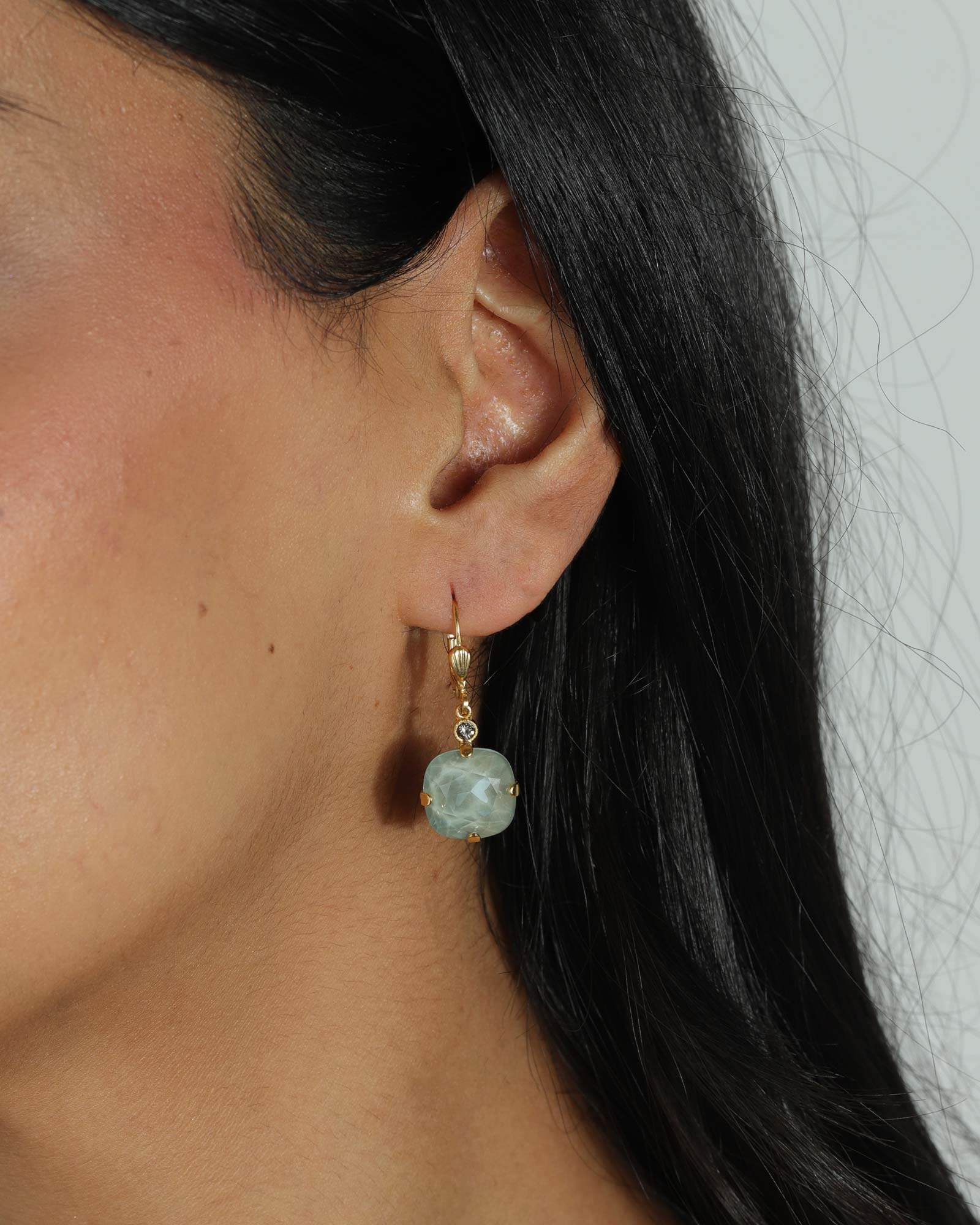 La Vie Parisienne-Round Crystal Hooks | 13mm-Earrings-14k Gold Plated, Agave Crystal-Blue Ruby Jewellery-Vancouver Canada