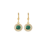 La Vie Parisienne-Round Crystal Halo Circle Hooks-Earrings-14k Gold Plated, Emerald Crystal-Blue Ruby Jewellery-Vancouver Canada