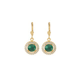 La Vie Parisienne-Round Crystal Halo Circle Hooks-Earrings-14k Gold Plated, Emerald Crystal-Blue Ruby Jewellery-Vancouver Canada
