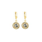 La Vie Parisienne-Round Crystal Halo Circle Hooks-Earrings-14k Gold Plated, Black Diamond Crystal-Blue Ruby Jewellery-Vancouver Canada