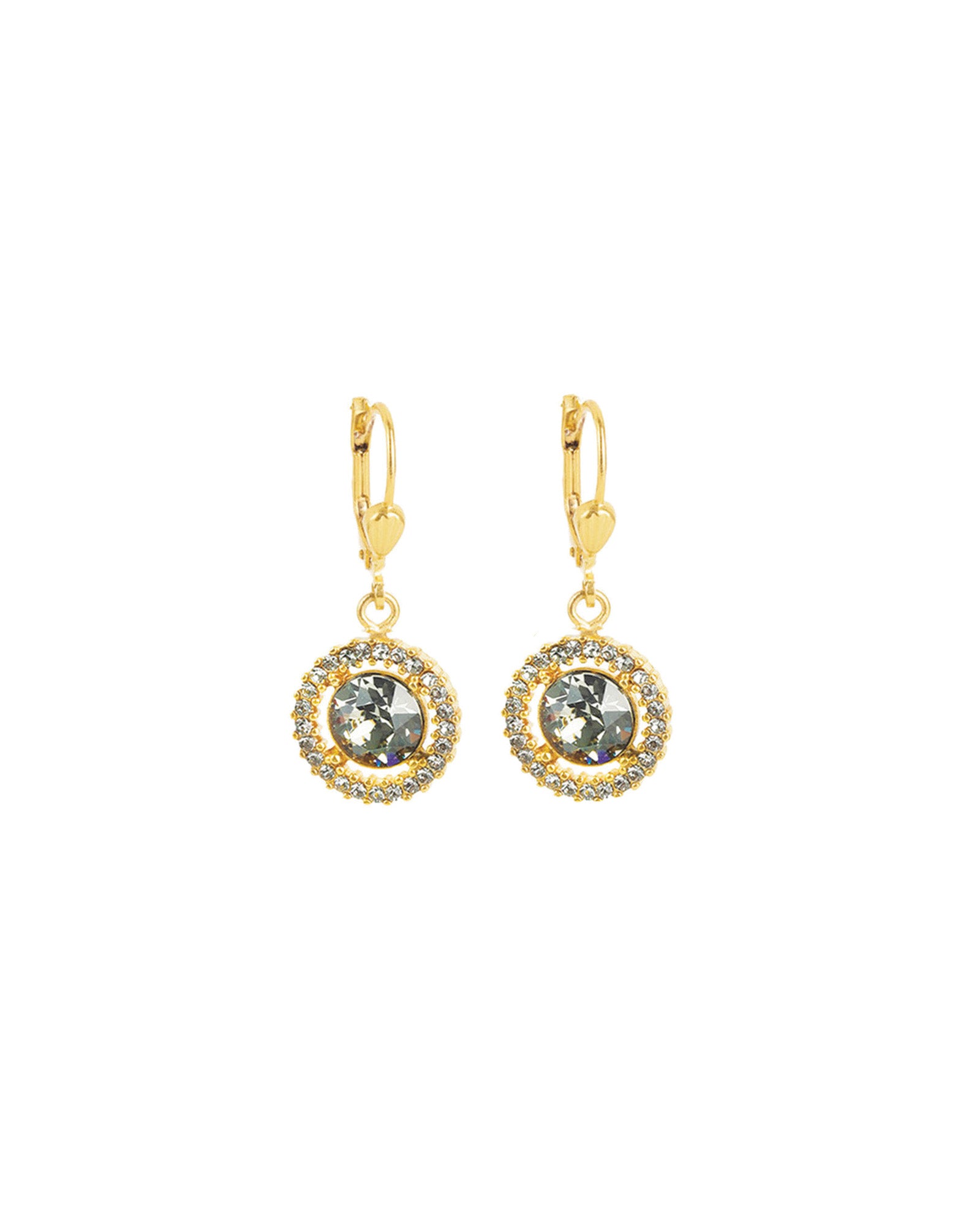 La Vie Parisienne-Round Crystal Halo Circle Hooks-Earrings-14k Gold Plated, Black Diamond Crystal-Blue Ruby Jewellery-Vancouver Canada