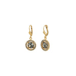 Round Crystal Halo Circle Hooks 14k Gold Plated, Black Diamond Crystal