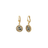 Round Crystal Halo Circle Hooks 14k Gold Plated, Black Diamond Crystal
