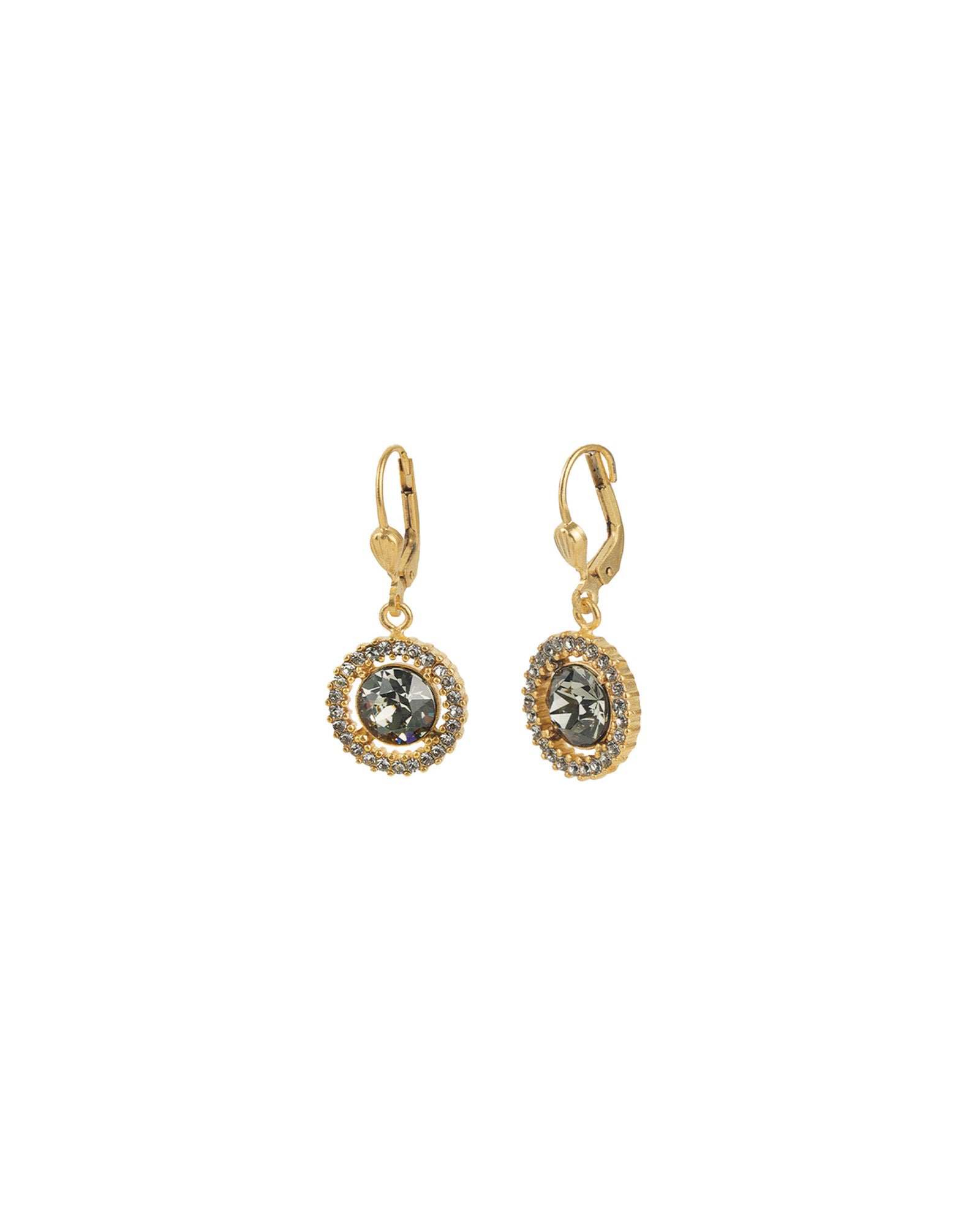 Round Crystal Halo Circle Hooks 14k Gold Plated, Black Diamond Crystal