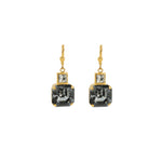 La Vie Parisienne-Two Square Crystal Hooks-Earrings-14k Gold Plated, Silvernight & White Crystal-Blue Ruby Jewellery-Vancouver Canada