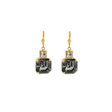 La Vie Parisienne-Two Square Crystal Hooks-Earrings-14k Gold Plated, Silvernight & White Crystal-Blue Ruby Jewellery-Vancouver Canada