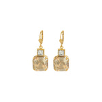 La Vie Parisienne-Two Square Crystal Hooks-Earrings-14k Gold Plated, Champagne & White Crystal-Blue Ruby Jewellery-Vancouver Canada