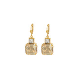 La Vie Parisienne-Two Square Crystal Hooks-Earrings-14k Gold Plated, Champagne & White Crystal-Blue Ruby Jewellery-Vancouver Canada