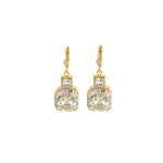 La Vie Parisienne-Two Square Crystal Hooks-Earrings-14k Gold Plated, Shade & White Crystal-Blue Ruby Jewellery-Vancouver Canada