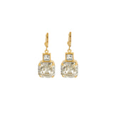 La Vie Parisienne-Two Square Crystal Hooks-Earrings-14k Gold Plated, Shade & White Crystal-Blue Ruby Jewellery-Vancouver Canada