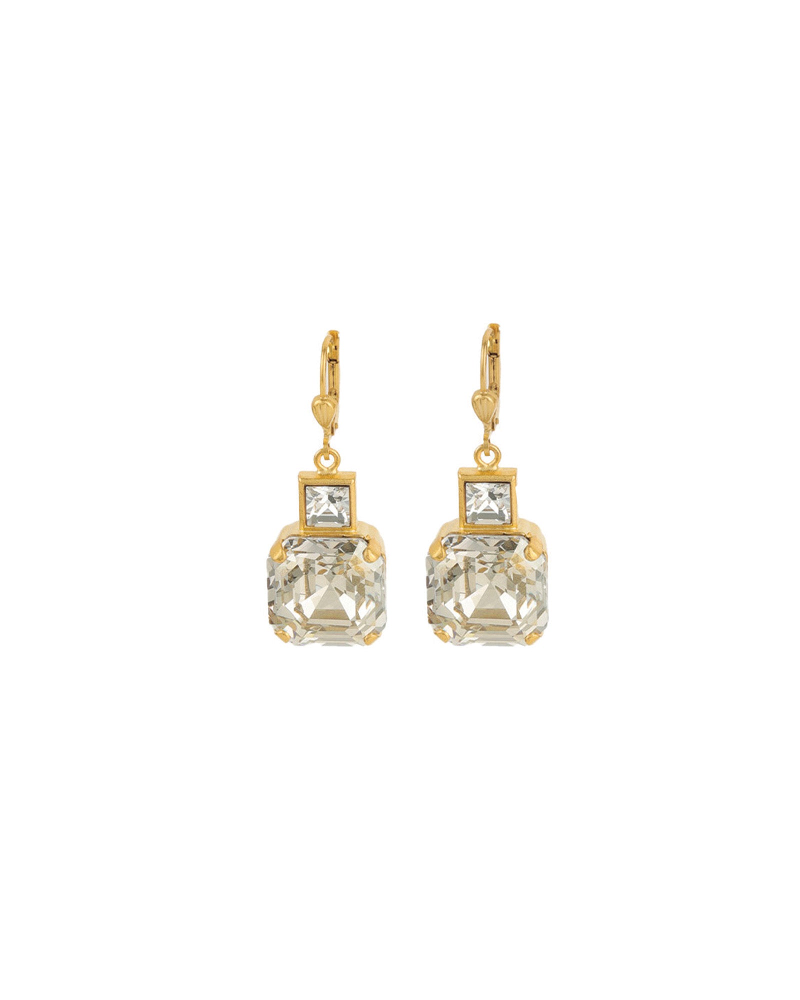 La Vie Parisienne-Two Square Crystal Hooks-Earrings-14k Gold Plated, Shade & White Crystal-Blue Ruby Jewellery-Vancouver Canada