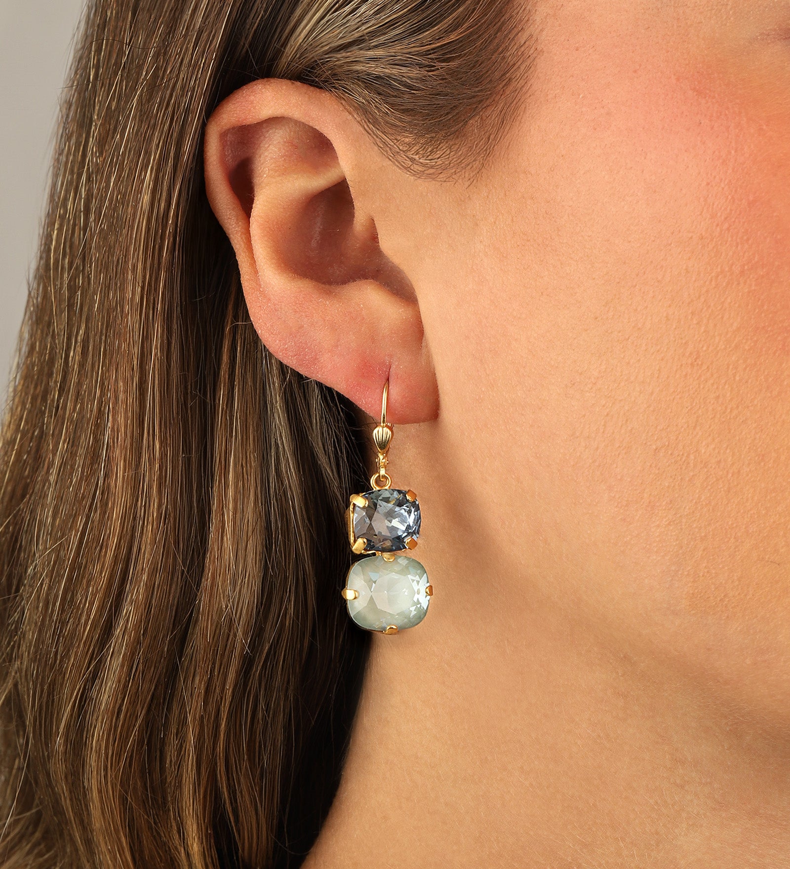La Vie Parisienne-Two Round Crystal Hooks-Earrings-Blue Ruby Jewellery-Vancouver Canada