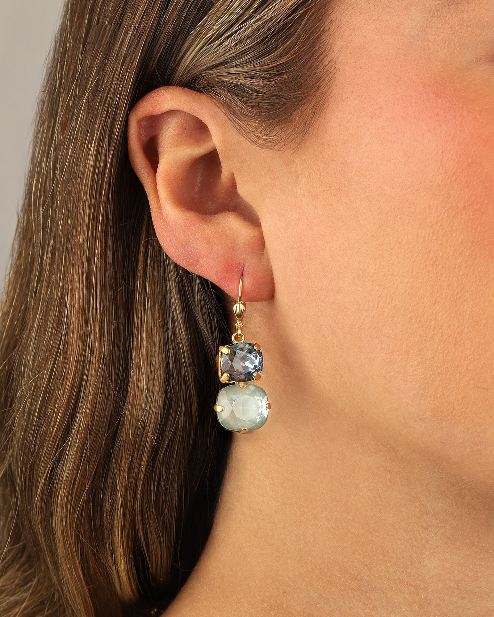 La Vie Parisienne-Two Round Crystal Hooks-Earrings-Blue Ruby Jewellery-Vancouver Canada