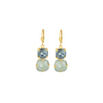 La Vie Parisienne-Two Round Crystal Hooks-Earrings-14k Gold Plated, Agave & Midnight Crystal-Blue Ruby Jewellery-Vancouver Canada