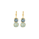 La Vie Parisienne-Two Round Crystal Hooks-Earrings-14k Gold Plated, Agave & Midnight Crystal-Blue Ruby Jewellery-Vancouver Canada