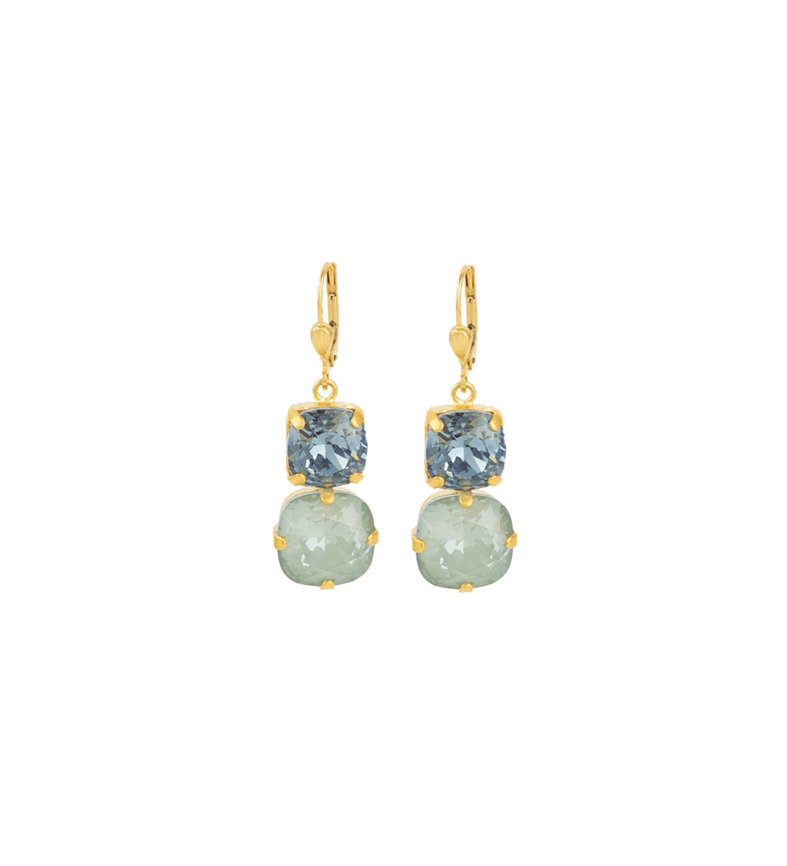 La Vie Parisienne-Two Round Crystal Hooks-Earrings-14k Gold Plated, Agave & Midnight Crystal-Blue Ruby Jewellery-Vancouver Canada