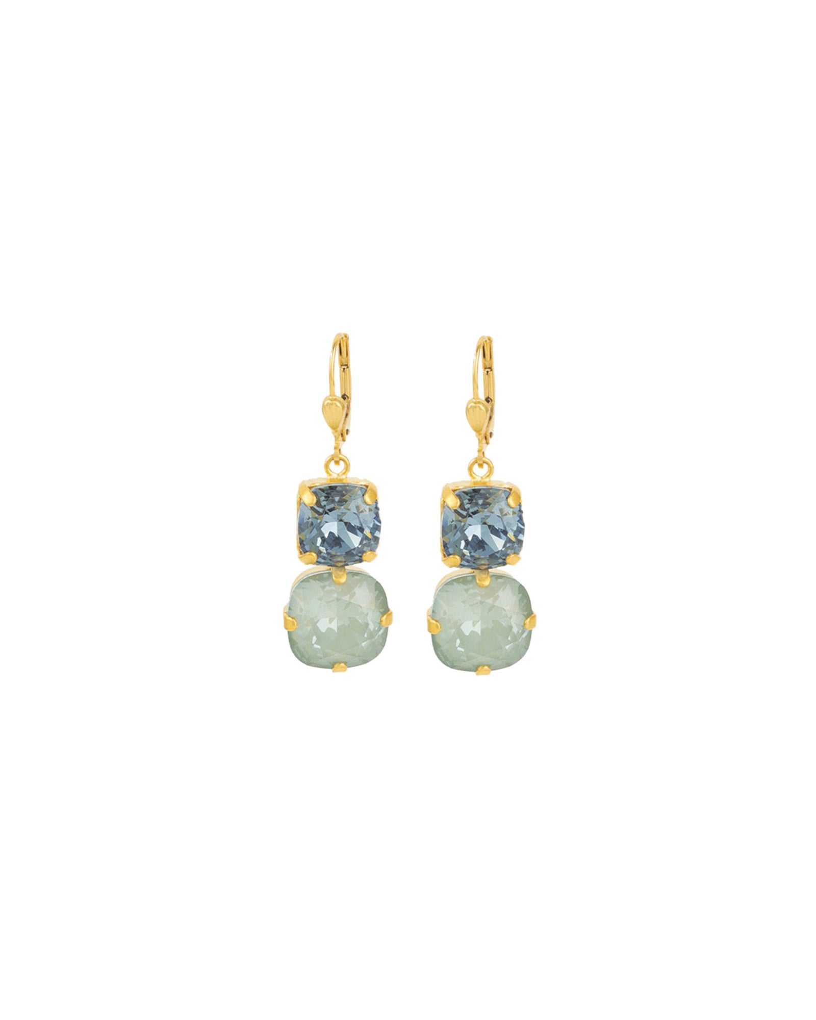 La Vie Parisienne-Two Round Crystal Hooks-Earrings-14k Gold Plated, Agave & Midnight Crystal-Blue Ruby Jewellery-Vancouver Canada