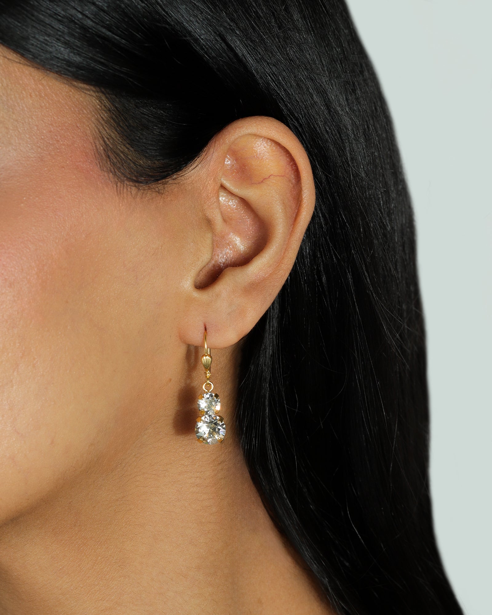 La Vie Parisienne-Small Two Round Hooks-Earrings-14k Gold Plated, Shade Crystal-Blue Ruby Jewellery-Vancouver Canada