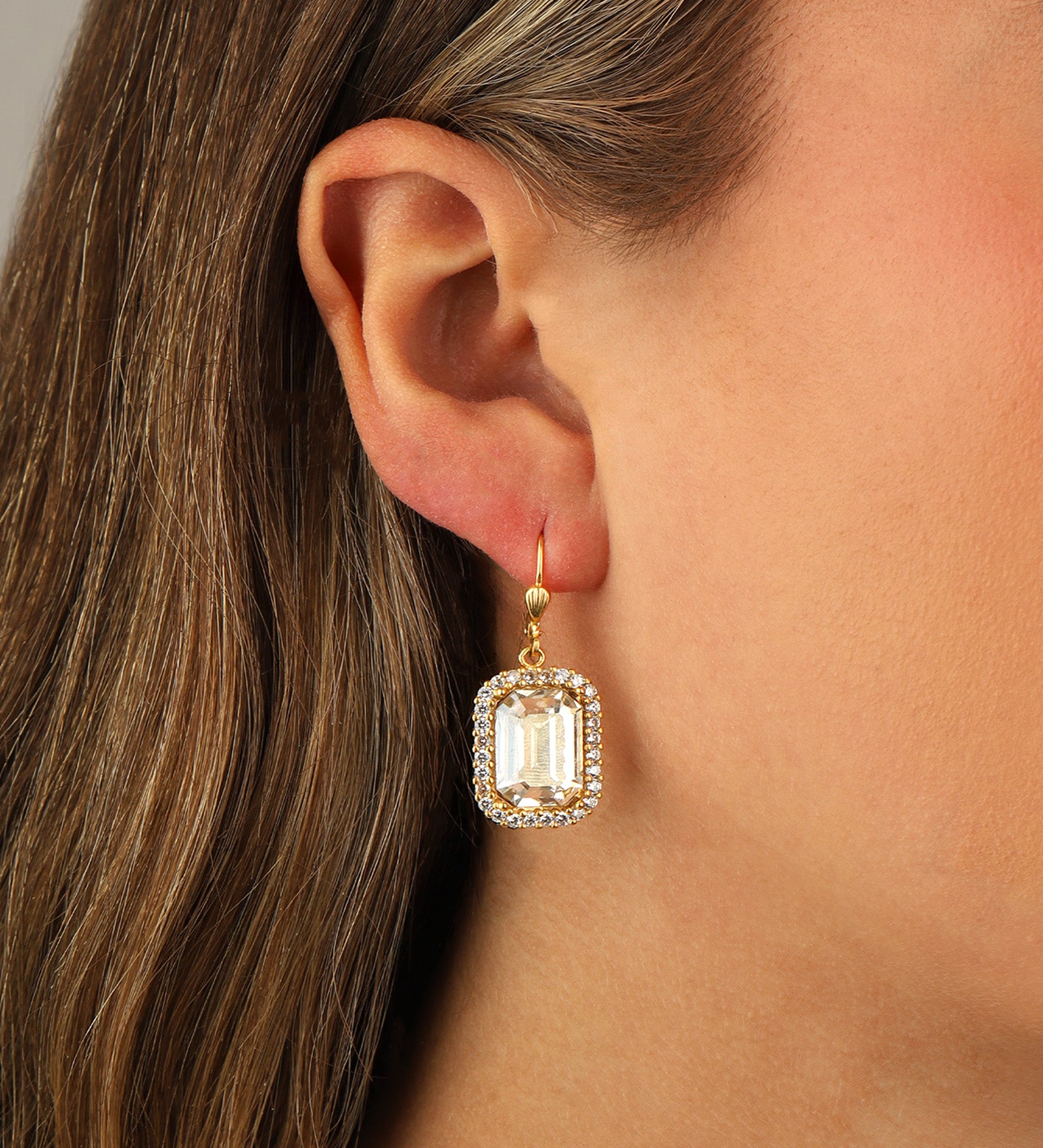 La Vie Parisienne-Rectangular Crystal Halo Hooks-Earrings-Blue Ruby Jewellery-Vancouver Canada