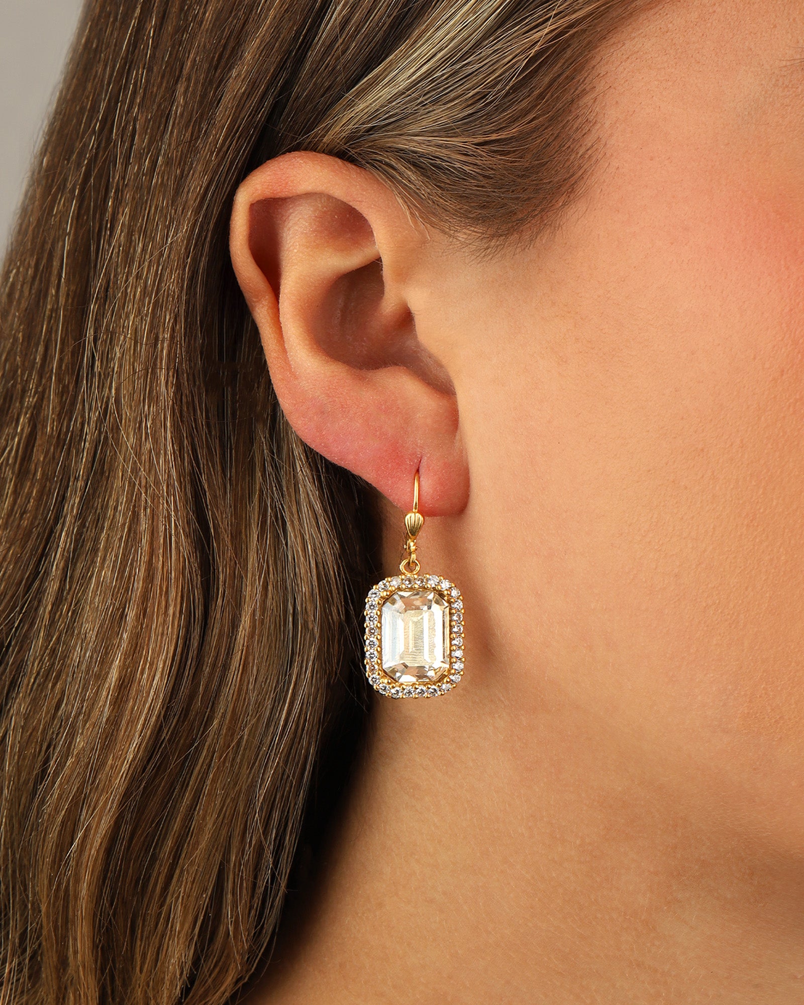 La Vie Parisienne-Rectangular Crystal Halo Hooks-Earrings-Blue Ruby Jewellery-Vancouver Canada