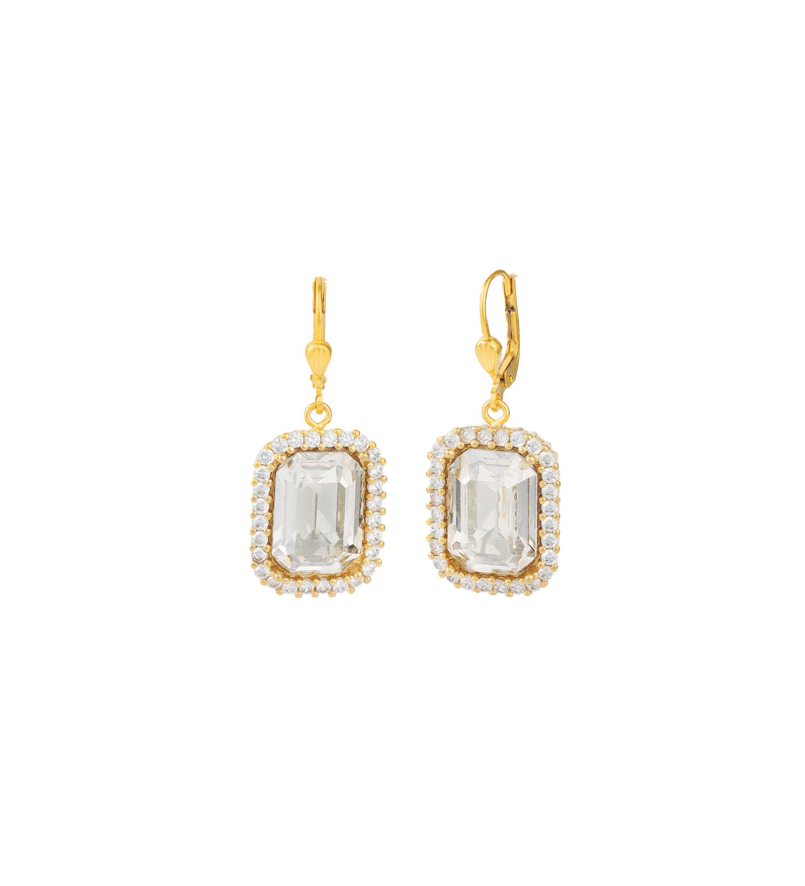 Rectangular Crystal Halo Hooks 14k Gold Plated, Shade Crystal