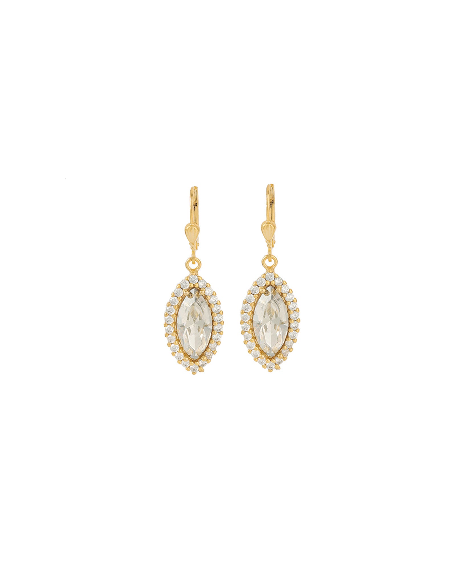 La Vie Parisienne-Marquise Crystal Halo Hooks-Earrings-14k Gold Plated, Shade Crystal-Blue Ruby Jewellery-Vancouver Canada