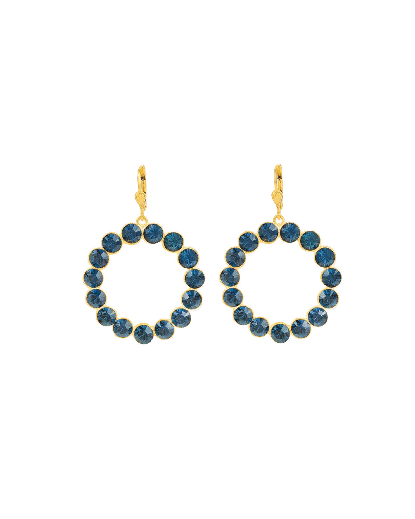 La Vie Parisienne-Round Crystal Ring Hooks-Earrings-14k Gold Plated, Midnight Crystal-Blue Ruby Jewellery-Vancouver Canada