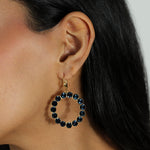 La Vie Parisienne-Round Crystal Ring Hooks-Earrings-14k Gold Plated, Midnight Crystal-Blue Ruby Jewellery-Vancouver Canada