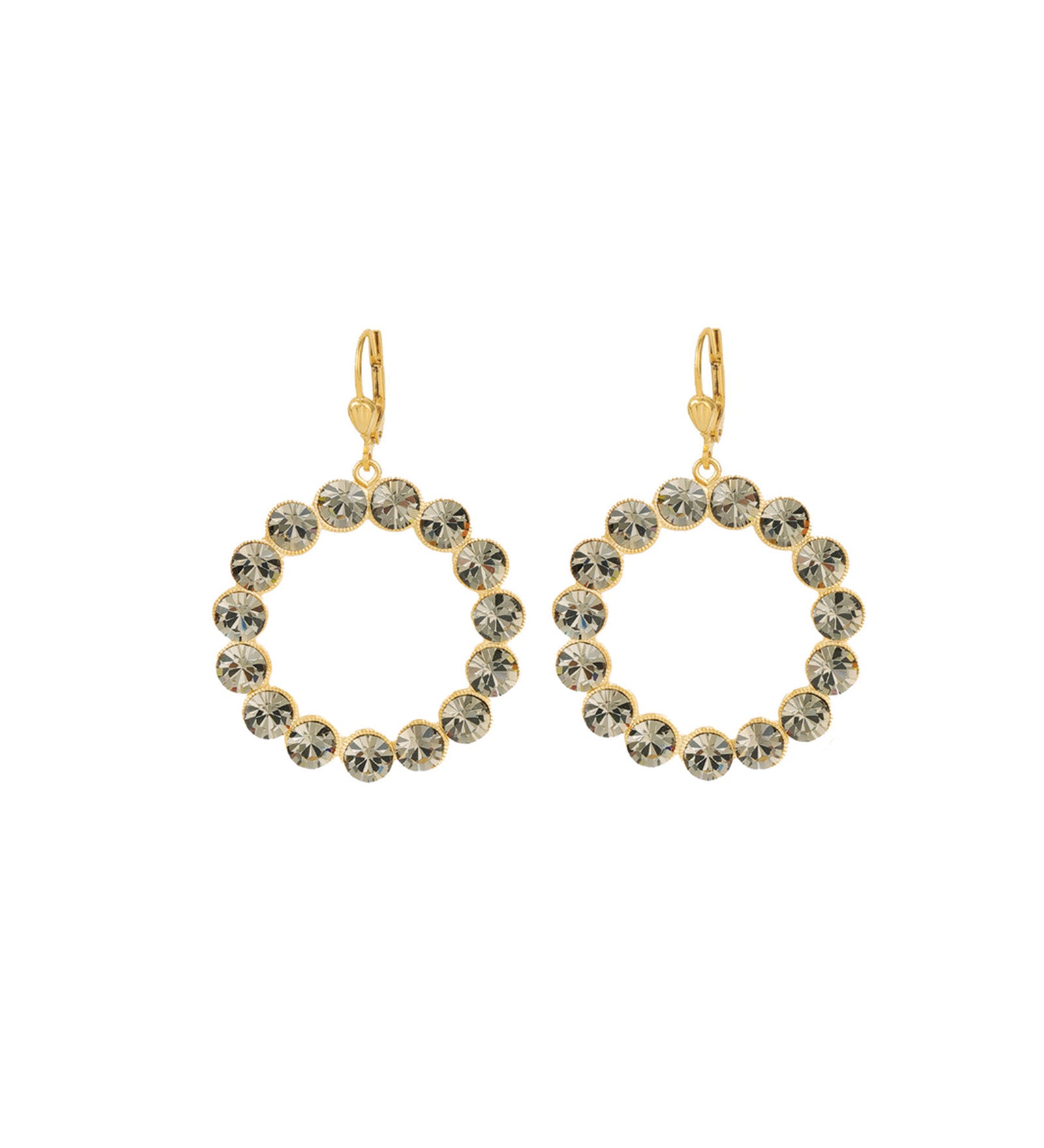 La Vie Parisienne-Round Crystal Ring Hooks-Earrings-14k Gold Plated, Black Diamond Crystal-Blue Ruby Jewellery-Vancouver Canada