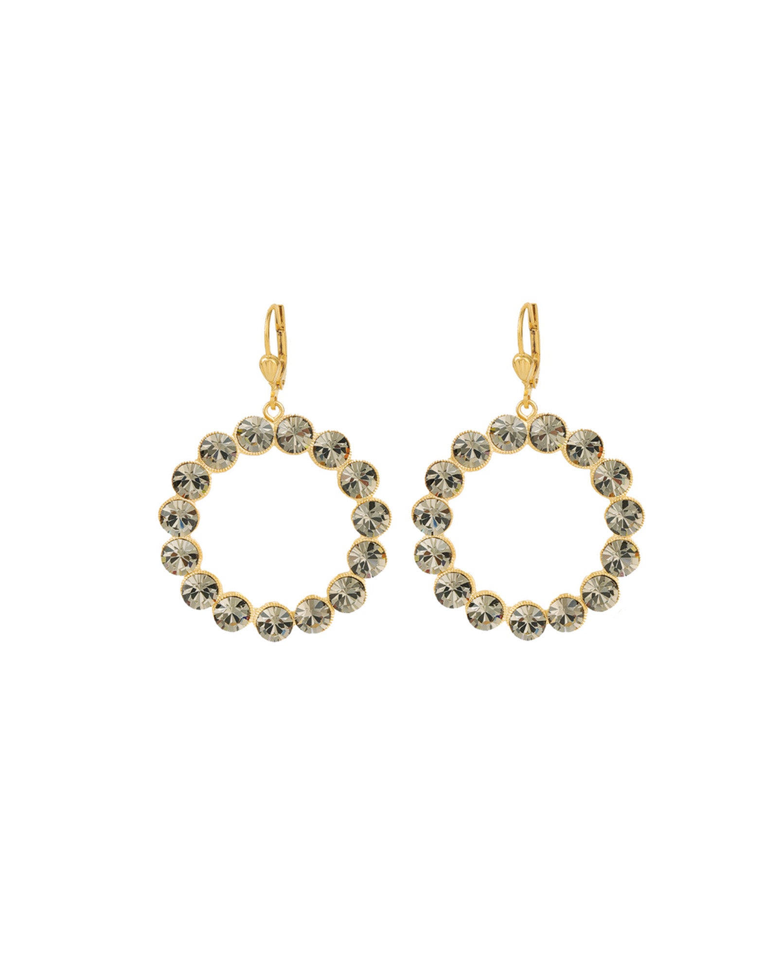La Vie Parisienne-Round Crystal Ring Hooks-Earrings-14k Gold Plated, Black Diamond Crystal-Blue Ruby Jewellery-Vancouver Canada
