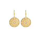 La Vie Parisienne-Round Filigree Pavé Crystal Hooks-Earrings-14k Gold Plated, White & Black Diamond Crystal-Blue Ruby Jewellery-Vancouver Canada