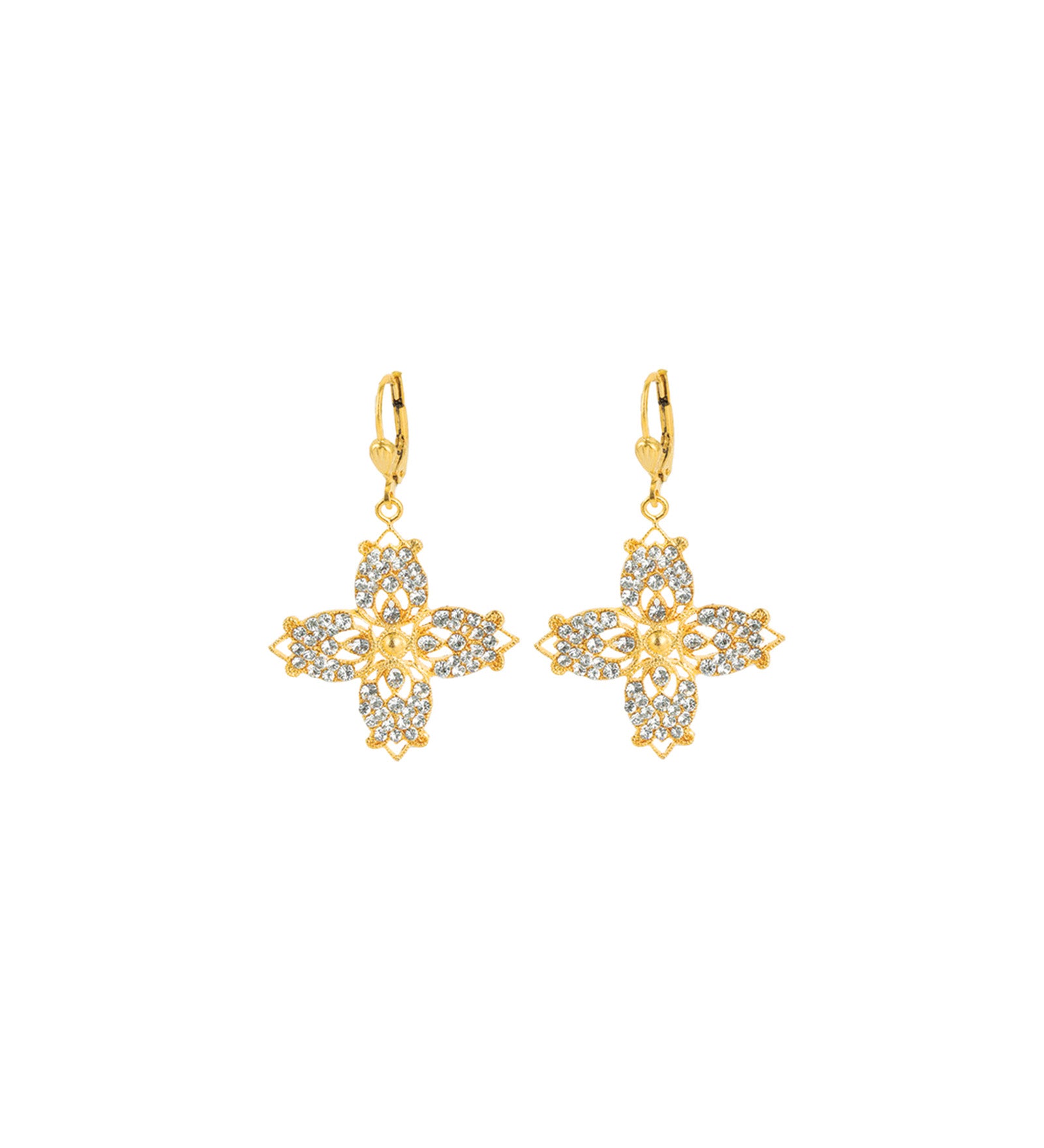La Vie Parisienne-Four Petal Crystal Hooks-Earrings-Blue Ruby Jewellery-Vancouver Canada