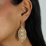 La Vie Parisienne-Marquise Filigree Crystal Hooks-Earrings-14k Gold Plated, White Crystal-Blue Ruby Jewellery-Vancouver Canada