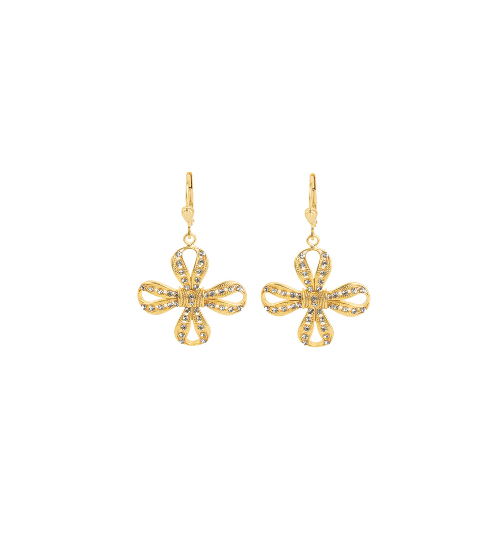 La Vie Parisienne-Four Petal Ribbon Crystal Hooks-Earrings-Blue Ruby Jewellery-Vancouver Canada