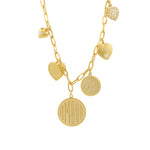 Armour Heart Charm Necklace Antique 14k Gold Plated, White Crystal
