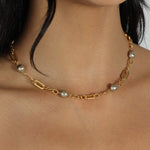 La Vie Parisienne-Mix Link Pearl Necklace-Necklaces-14k Gold Plated, Grey Pearl-Blue Ruby Jewellery-Vancouver Canada
