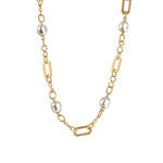 Mix Link Pearl Necklace 14k Gold Plated, Grey Pearl