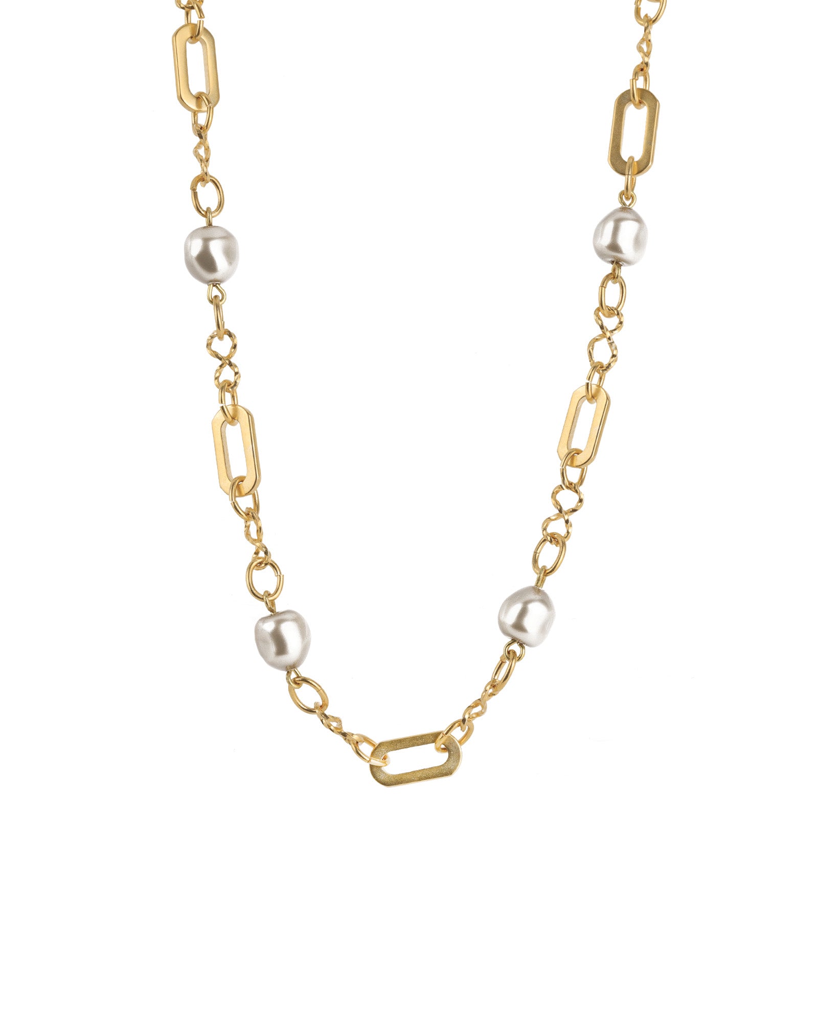 Mix Link Pearl Necklace 14k Gold Plated, Grey Pearl