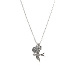 La Vie Parisienne-Swallow Heart Charm Necklace-Necklaces-Antique Silver Plated, Black Diamond Crystal-Blue Ruby Jewellery-Vancouver Canada