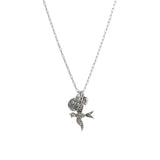 La Vie Parisienne-Swallow Heart Charm Necklace-Necklaces-Antique Silver Plated, Black Diamond Crystal-Blue Ruby Jewellery-Vancouver Canada