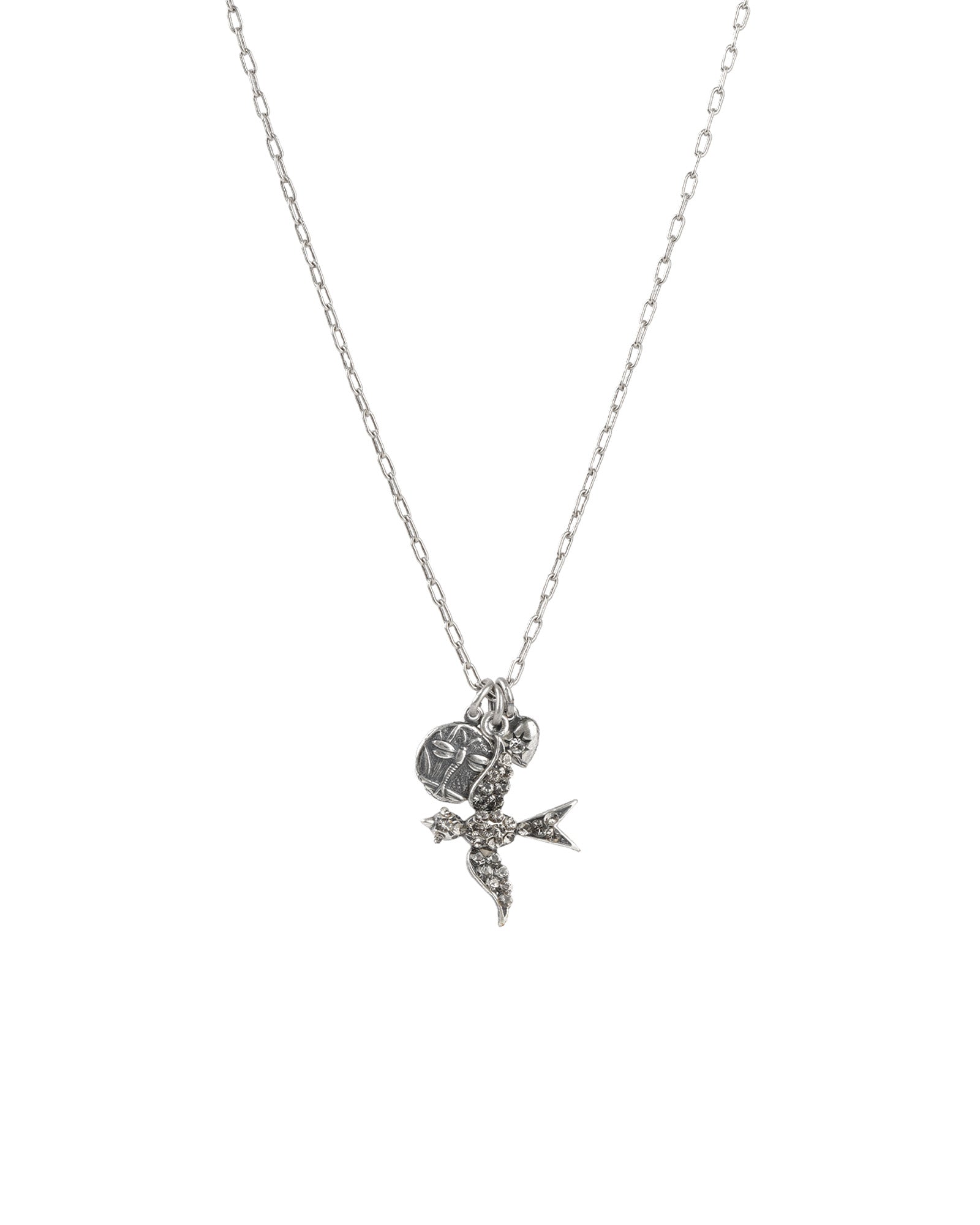 La Vie Parisienne-Swallow Heart Charm Necklace-Necklaces-Antique Silver Plated, Black Diamond Crystal-Blue Ruby Jewellery-Vancouver Canada