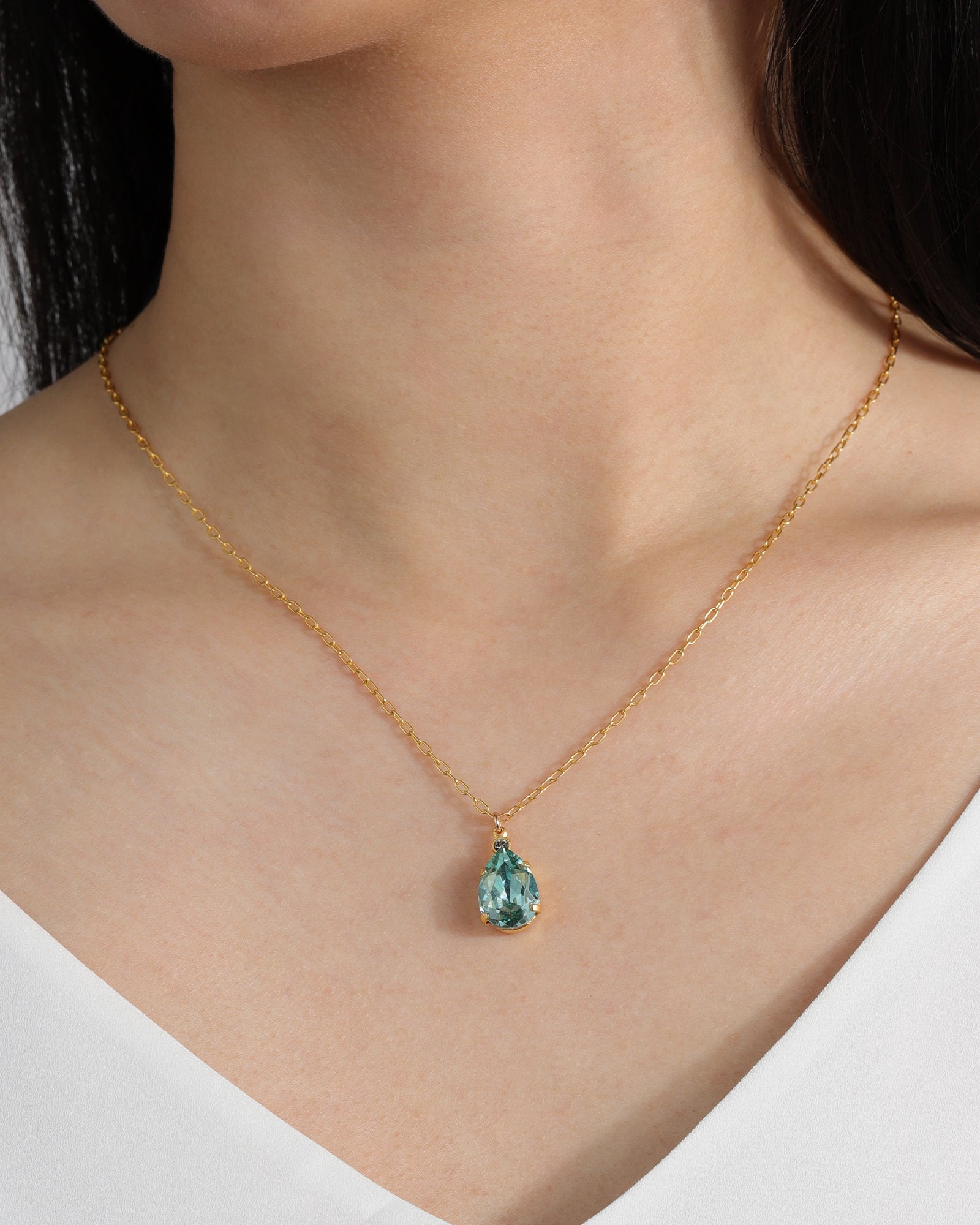 Teardrop Crystal Necklace 14k Gold Plated, Fountain Crystal