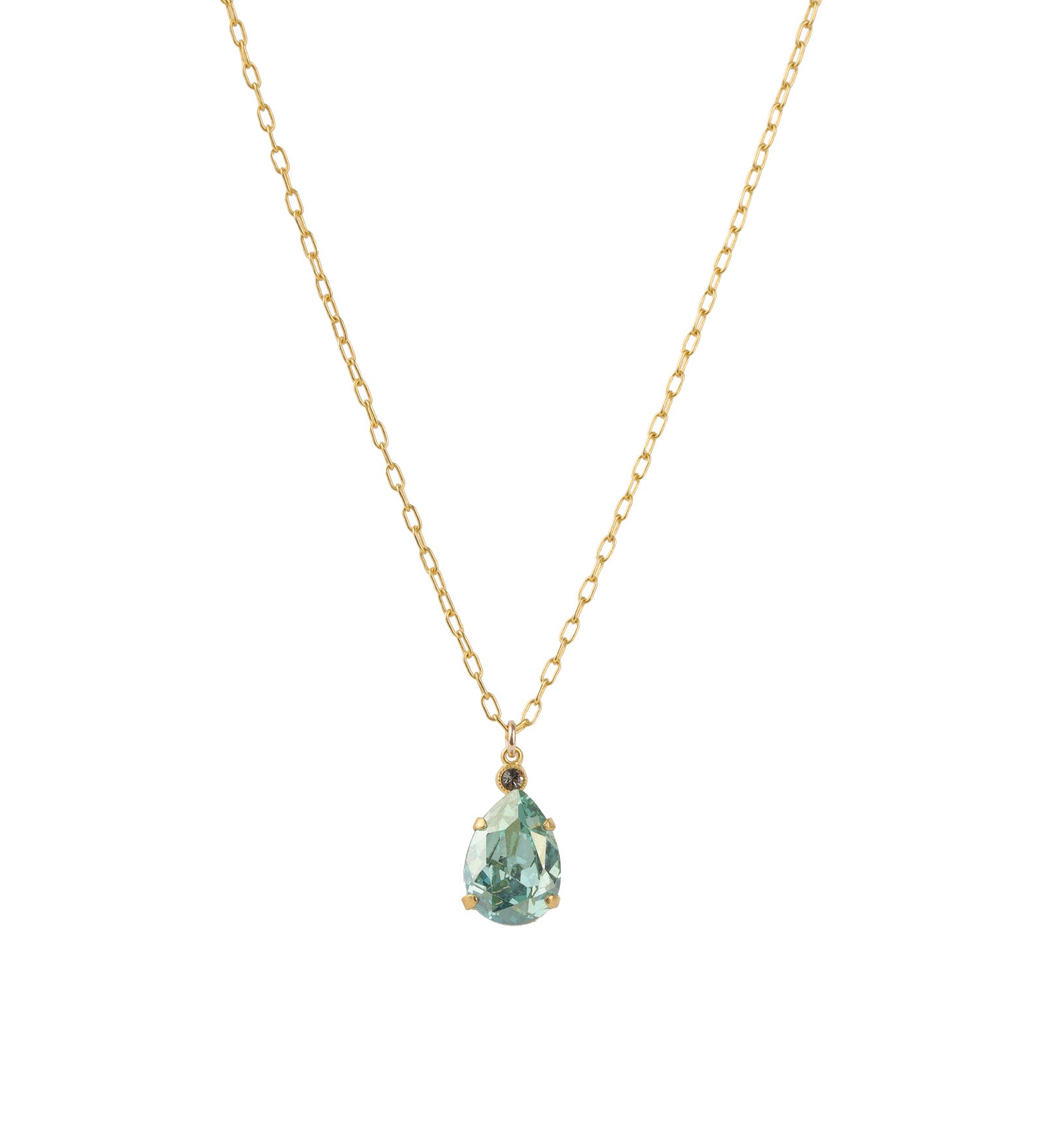 Teardrop Crystal Necklace 14k Gold Plated, Fountain Crystal