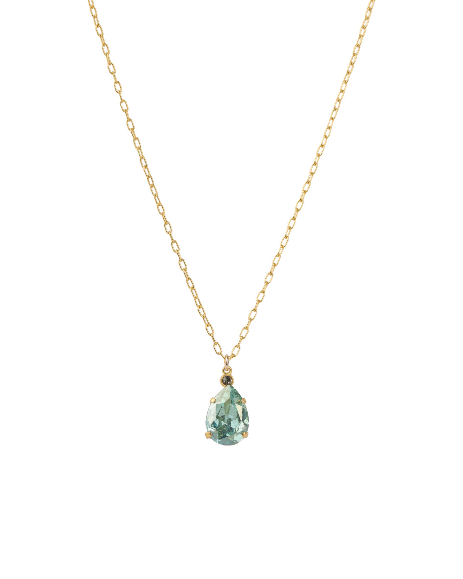Teardrop Crystal Necklace 14k Gold Plated, Fountain Crystal