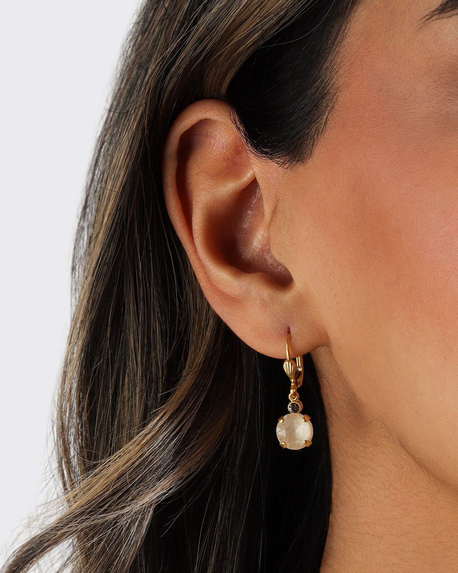 Round Crystal Hooks | 8mm 14k Gold Plated, Linen Crystal