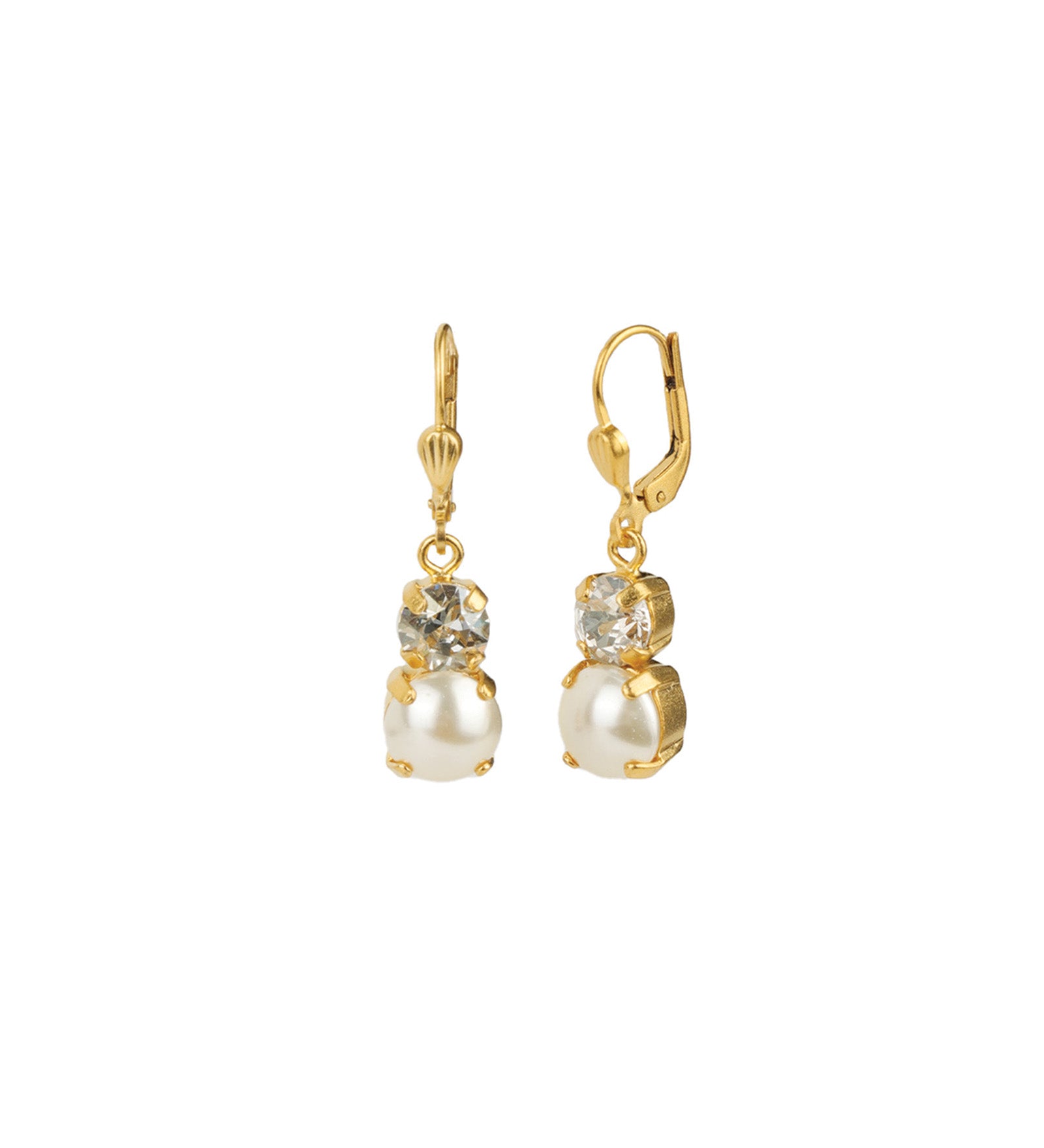 Graduated Round Crystal & Pearl Hooks 14k Gold Plated, White Pearl