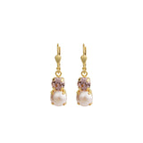 La Vie Parisienne-Graduated Round Crystal & Pearl Hooks-Earrings-14k Gold Plated, Pink Crystal, Pearls-Blue Ruby Jewellery-Vancouver Canada