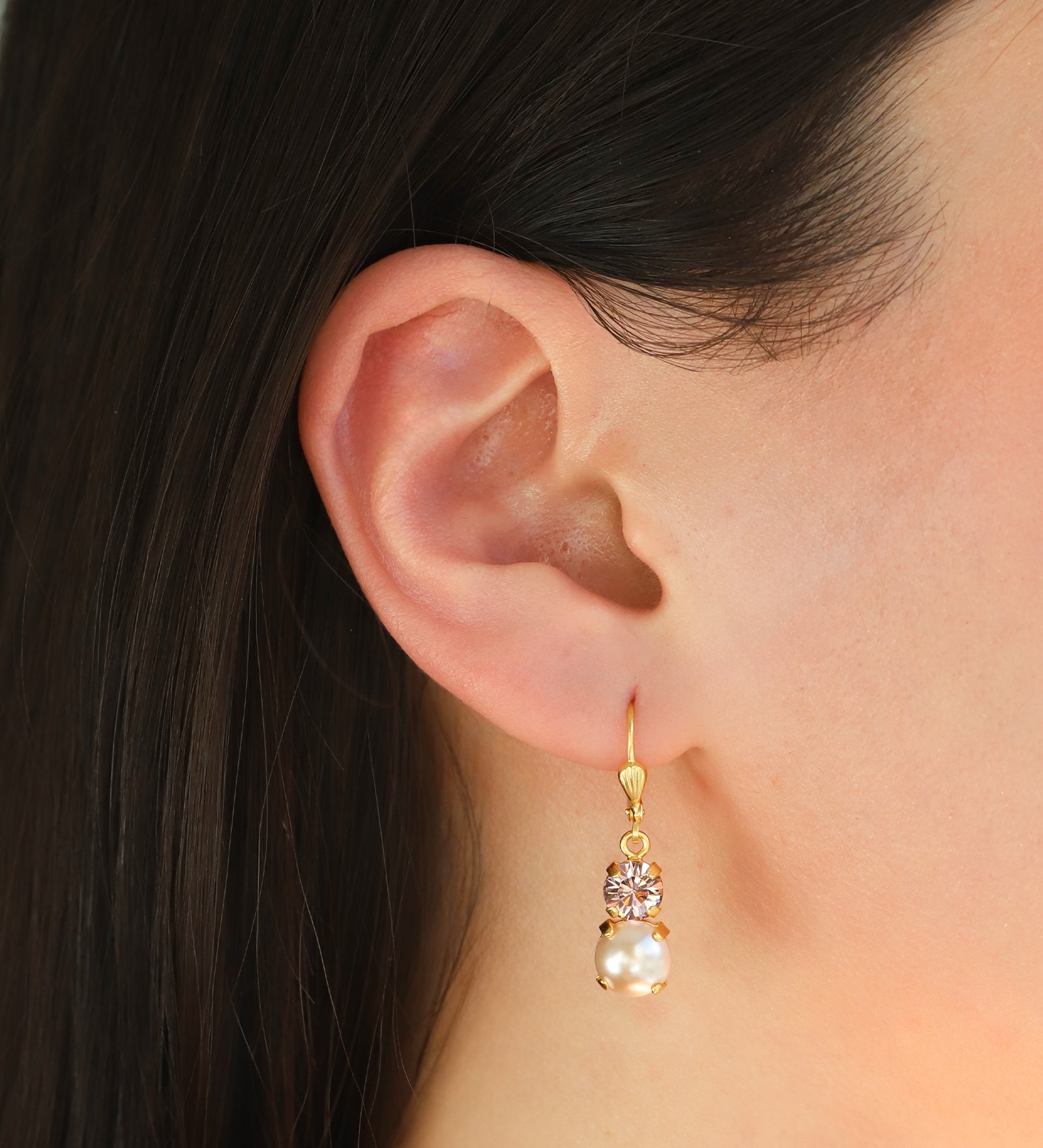 La Vie Parisienne-Graduated Round Crystal & Pearl Hooks-Earrings-Blue Ruby Jewellery-Vancouver Canada