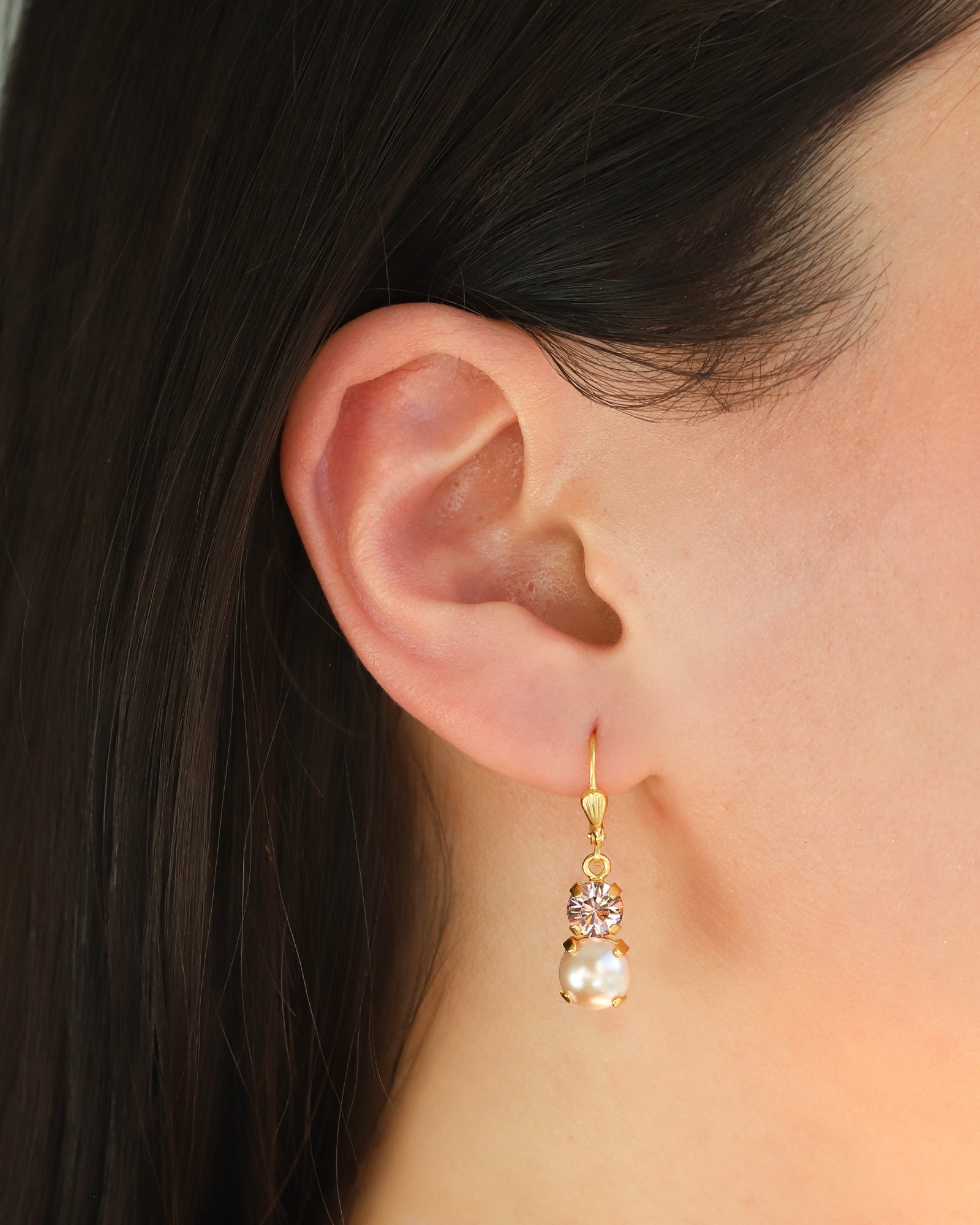 La Vie Parisienne-Graduated Round Crystal & Pearl Hooks-Earrings-Blue Ruby Jewellery-Vancouver Canada